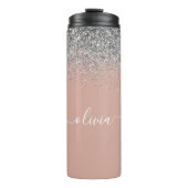 Roze Goud Roze Zilver Glitter Monogram Jongensacht Thermosbeker (Voorkant)