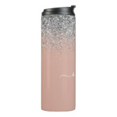 Roze Goud Roze Zilver Glitter Monogram Jongensacht Thermosbeker (Gedraaid links)
