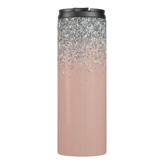 Roze Goud Roze Zilver Glitter Monogram Jongensacht Thermosbeker (Achterkant)