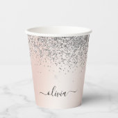 Roze Goud - Roze Zilver Glitter Monogram Papieren Bekers (Voorkant)