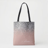 Roze Goud Roze Zilver Glitter Monogram Tote Bag (Voorkant)