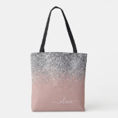Roze Goud Roze Zilver Glitter Monogram Tote Bag (Achterkant)