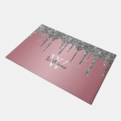 Roze Goud Roze Zilveren Glitter Druppels Monogram  Deurmat (Schuin)