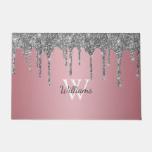 Roze Goud Roze Zilveren Glitter Druppels Monogram