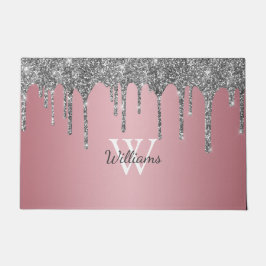 Roze Goud Roze Zilveren Glitter Druppels Monogram  Deurmat
