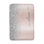 Roze Goud - Roze Zilveren Glitter Monogram Badmat (Voorkant Verticaal)