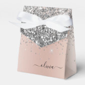 Roze Goud - Roze Zilveren Glitter Monogram Bedankdoosjes (Voorkant Zijde)
