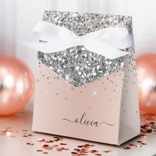 Roze Goud - Roze Zilveren Glitter Monogram Bedankdoosjes