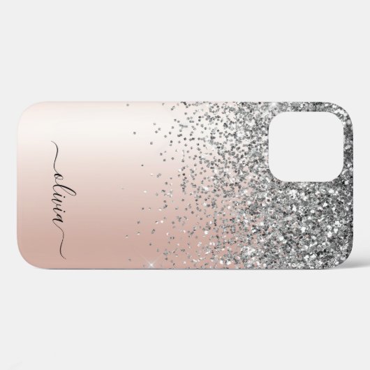 Roze Goud - Roze Zilveren Glitter Monogram Case-Mate iPhone Case (Achterkant (horizontaal))