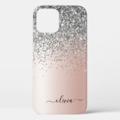 Roze Goud - Roze Zilveren Glitter Monogram Case-Mate iPhone Case (Achterkant)