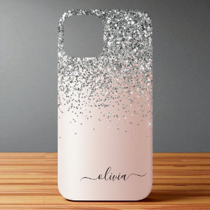 Roze Goud - Roze Zilveren Glitter Monogram Case-Mate iPhone Case