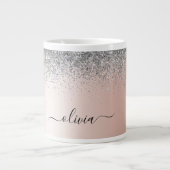 Roze Goud - Roze Zilveren Glitter Monogram Grote Koffiekop (Voorkant)