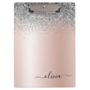 Roze Goud - Roze Zilveren Glitter Monogram Klembord