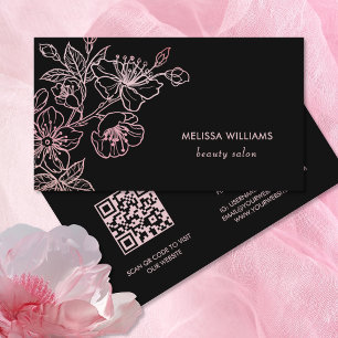 Roze Goud Roze Zwart Bloem   QR Code Visitekaartje