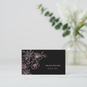 Roze Goud Roze Zwart Bloem | QR Code Visitekaartje (Staand voorkant)