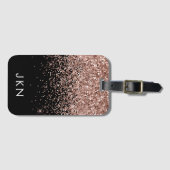 Roze Goud Roze Zwart Glitter Monogram Bagagelabel (Voorkant (horizontaal))