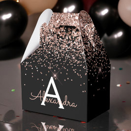 Roze Goud Roze Zwart Glitter Monogram Bedankdoosjes