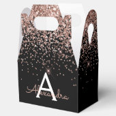 Roze Goud Roze Zwart Glitter Monogram Bedankdoosjes (Geopend)