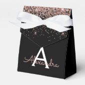 Roze Goud Roze Zwart Glitter Monogram Bedankdoosjes (Voorkant Zijde)