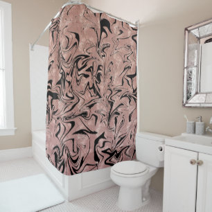 Roze Goud Roze & Zwart Metallic Marmer Werveling Douchegordijn
