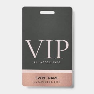 ROZE GOUD ROZE ZWART VIP EVENEMENTENTOEGANGSPAS BADGE