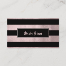 Roze Goud Roze & Zwarte Strepen Chic Moderne Glamo Visitekaartje