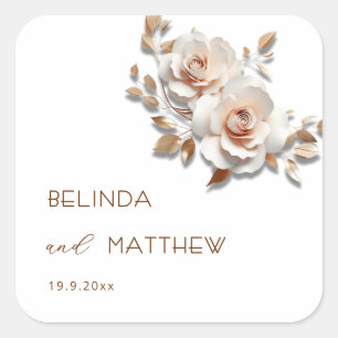 Roze Goud Rozen Bruiloft Vierkante Sticker