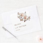 Roze Goud Rozen Bruiloft Vierkante Sticker (Envelop)