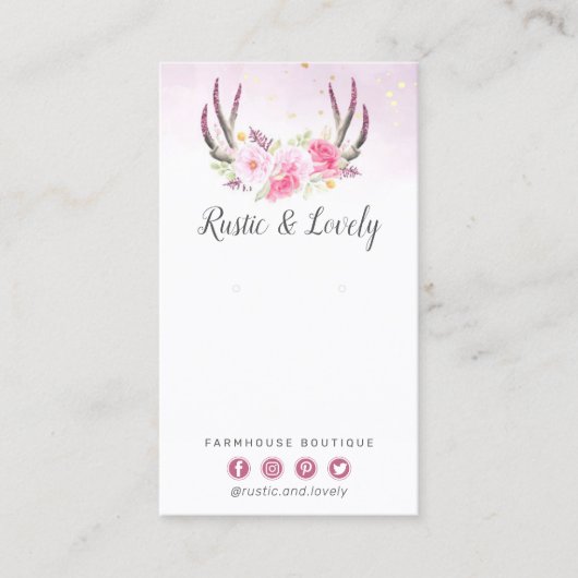 Roze Goud Rustieke Bloemengewei Oorbel Sieraden Visitekaartje (Voorkant)