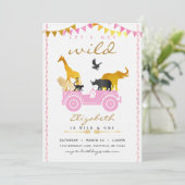 Roze Goud Safari Verjaardagsuitnodiging Kaart (Staand voorkant)