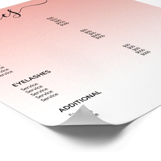 Roze Goud Salon Prijslijst Service Menu Poster (Hoek)