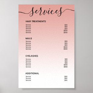 Roze Goud Salon Prijslijst Service Menu Poster