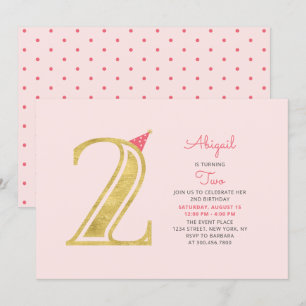 Roze & Goud   Schattig Modern Meisje 2de Verjaarda Kaart