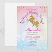 Roze Goud Schittert Eenhoorn Meisje Verjaardag Kaart (Voorkant / Achterkant)