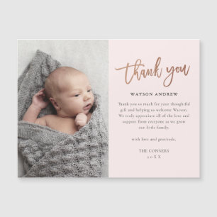 Roze Goud Schrift Baby Bedankt Magnetische Kaart