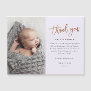 Roze Goud Schrift Baby Bedankt Magnetische Kaart