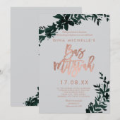 Roze goud schrift Bloemengroen grijs bas mitzvah Kaart (Voorkant / Achterkant)