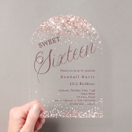 Roze goud script moderne Sweet 16 heldere boog Acryl Uitnodigingen