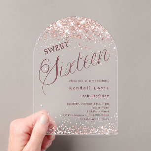 Roze goud script moderne Sweet 16 heldere boog Acryl Uitnodigingen