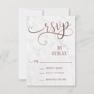 Roze Goud Script Typografie & Marmer RSVP Kaartje