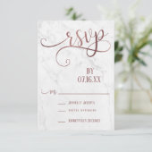 Roze Goud Script Typografie & Marmer RSVP Kaartje (Staand voorkant)