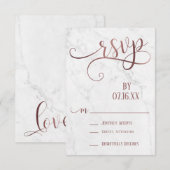 Roze Goud Script Typografie & Marmer RSVP Kaartje (Voorkant / Achterkant)