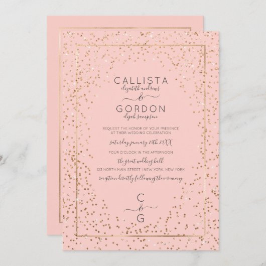 Roze Goud Sparkly Glitter Confetti Border Wedding Kaart (Voorkant / Achterkant)
