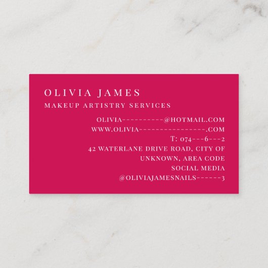 Roze Goud Splash Make-up Artiest Cosmetica Beauty Visitekaartje (Achterkant)