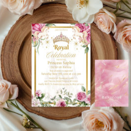 Roze Goud Sprookjesprinses Kroon Verjaardagsfeest Kaart