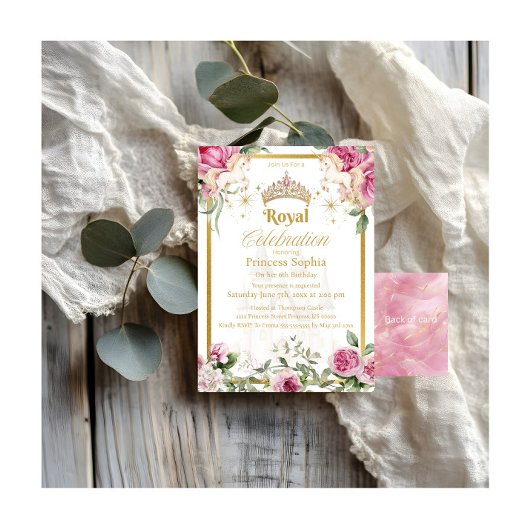 Roze Goud Sprookjesprinses Kroon Verjaardagsfeest Kaart