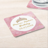 Roze Goud Sprookjesprinses Kroon Verjaardagsfeest Kartonnen Onderzetters (Schuin)
