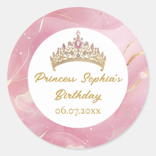 Roze Goud Sprookjesprinses Kroon Verjaardagsfeest Ronde Sticker
