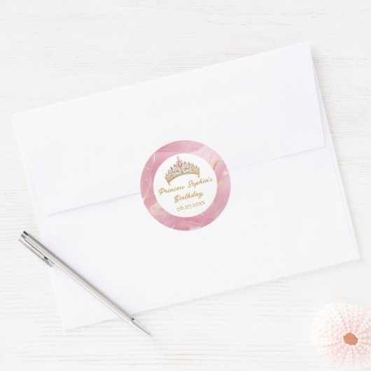 Roze Goud Sprookjesprinses Kroon Verjaardagsfeest Ronde Sticker (Envelop)
