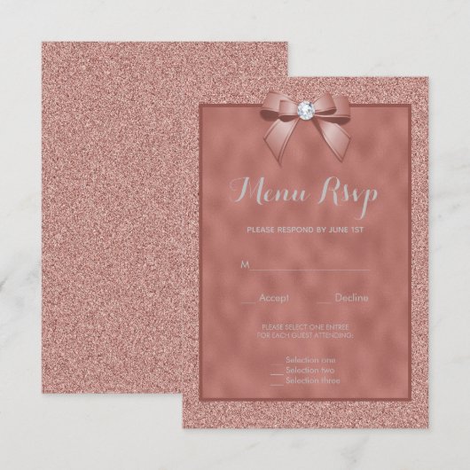 Roze Goud & Stijlvol Glitter Menu RSVP (Voorkant / Achterkant)